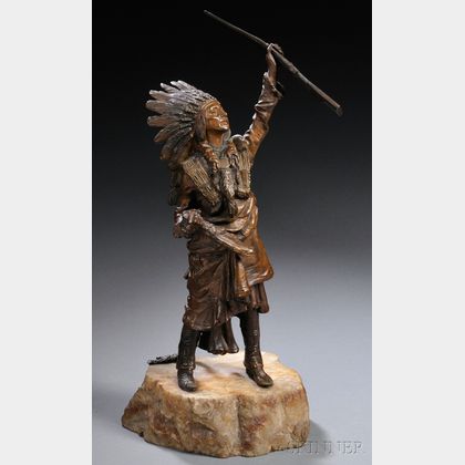 After Carl Kauba (Austrian, 1865-1922) Bronze of an Indian Chief with a Rifle
