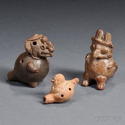 Three Pre-Columbian Pottery Ocarinas