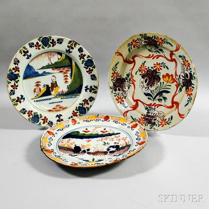 Three Polychrome Delft Chargers