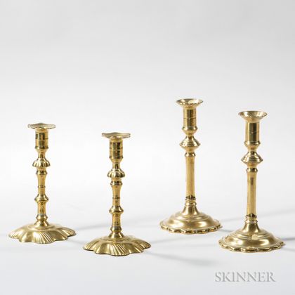 Two Pairs of Cast Brass Candlesticks