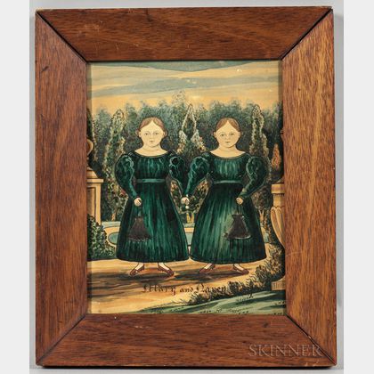 American School, Early 19th Century Portrait of Twin Girls, Mary and Nancy Kay