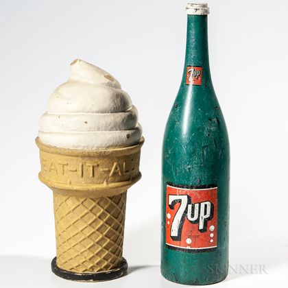 Ice Cream Cone and 7-Up Product Signs