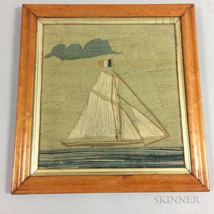 Framed Woolwork Picture of a French Sailboat