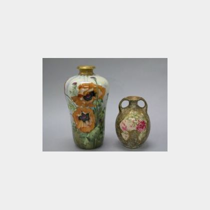 RStK Amphora Handpainted Poppy Decorated Porcelain Vase and a Stellmacher Porcelain Vase. 
