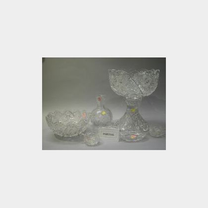 Colorless Cut Glass Punch Bowl with Pedestal and Twelve Cups, a Brilliant-Cut Bowl, a Carafe and Two Small Bowls. 