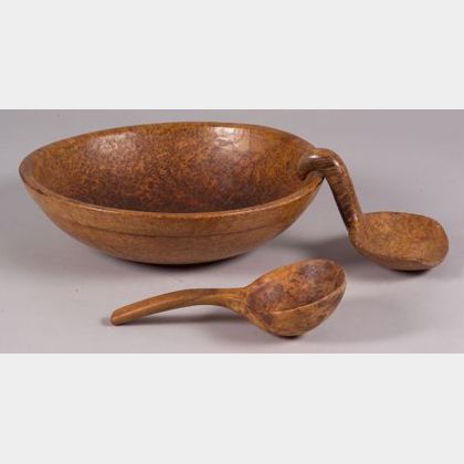 Burlwood Bowl with Two Carved Burl Scoops