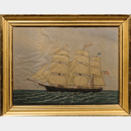 Framed Watercolor on Paper Ship Paul Revere of Boston