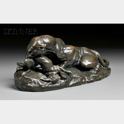 Antoine-Louis Barye (French, 1796-1875) Jaguar tenant un lièvre [Jaguar Devouring a Hare]