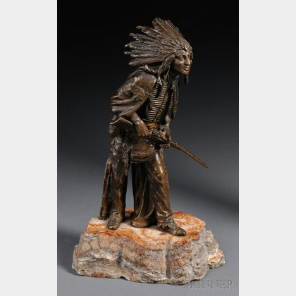After Carl Kauba (Austrian, 1865-1922) Bronze of an Indian Chief