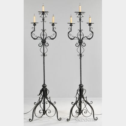 Pair of Renaissance-style Wrought Iron Torchieres