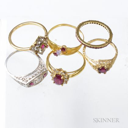 Six Gold and Ruby Rings