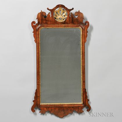 Walnut Veneer and Parcel-gilt Mirror