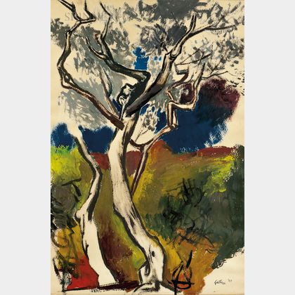 Renato Guttuso (Italian, 1911-1987) Tree in Abstract Landscape