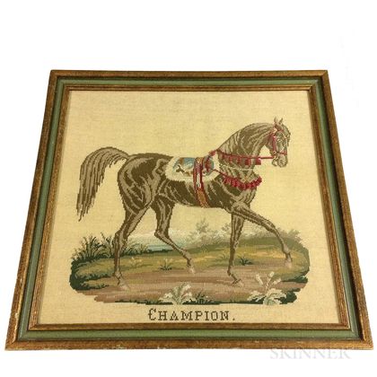 Framed Needlepoint Picture of the Horse "Champion,"