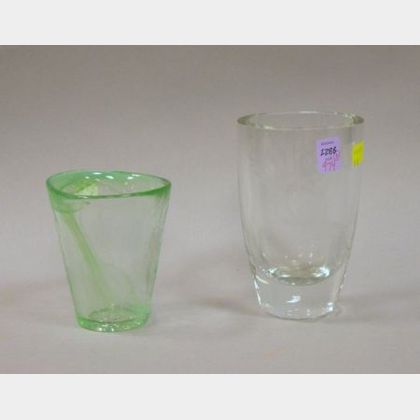 Kosta Boda Opalescent Green Glass Vase and a Scandinavian Colorless Etched Crystal Vase. 