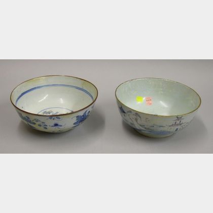 Two English Delftware Blue and White Motto Bowls