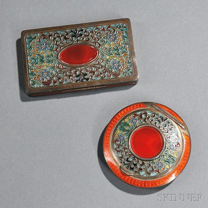 Two Austrian Sterling Silver and Enamel Compacts