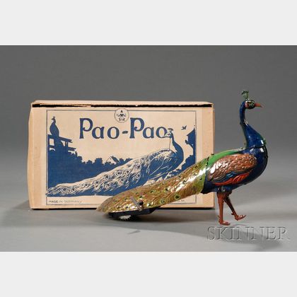 Hans Eberl "PAO-PAO Lithographed Tin Peacock Toy in Original Box