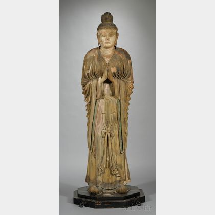 Life-Size Carved Wood Statue of Bonten