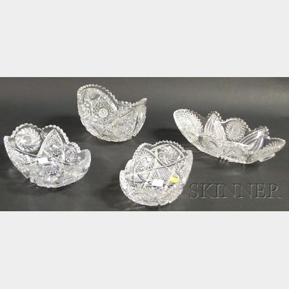 Four Shaped Colorless Cut Glass Bowls