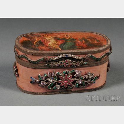French Silver, Lacquer, and Paste-set Snuff Box