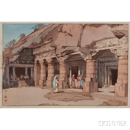 Hiroshi Yoshida (1876-1950),Cave Temple in Ajanta