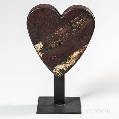 Red- and White-painted Cast Iron Heart-form Windmill Weight