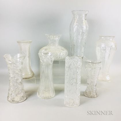 Eight Colorless Cut Glass Vases