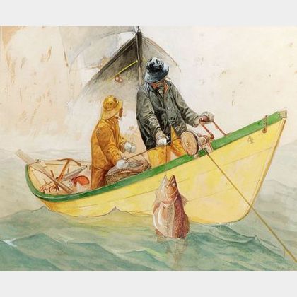 Amos C. Brinton (American, 1888-1982) Lot of Two Illustrations of Fisherman