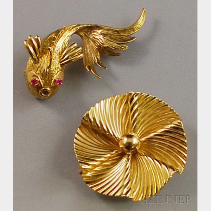 Two 14kt Gold Pins