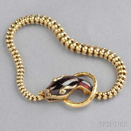 Antique Gold and Garnet Snake Bracelet