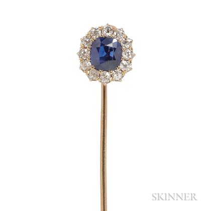 Antique Sapphire and Diamond Stickpin