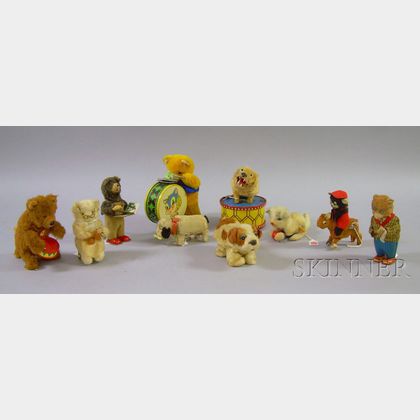 Eight Plush Wind-up and Two Battery-op Animal Toys