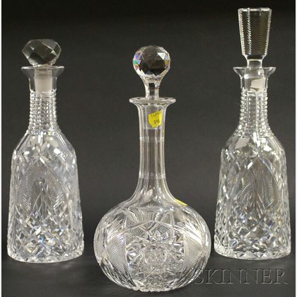 Pair of Waterford Colorless Cut Glass Decanters and a Single Colorless Cut Glass Decanter