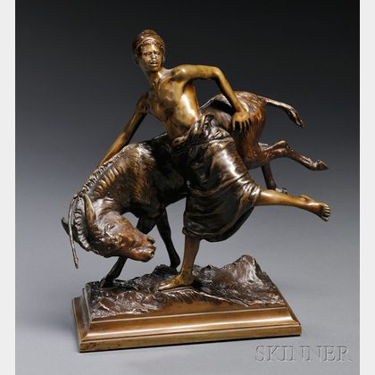 After Paul Aichele (German, 1859-1910) Bronze Figure of a Blackamoor Boy with a Donkey