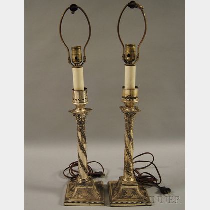 Pair of Sheffield Silver-plated Lamp Bases