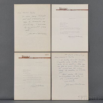 Anderson, Sherwood (1876-1941) Four Letters: Two Autograph Signed and Two Typed Signed.