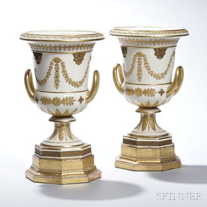 Pair of French Gilded Creamware Vases