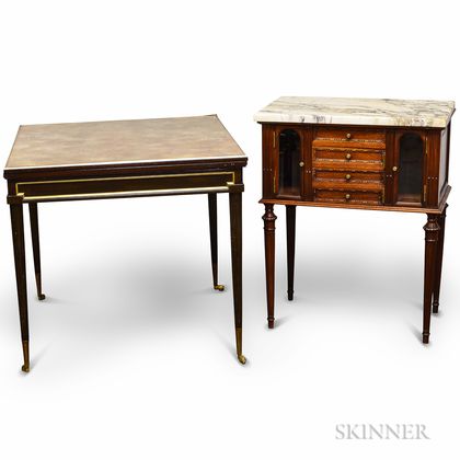 Louis XVI-style Carved Walnut Cabinet and an Ebonized Games Table