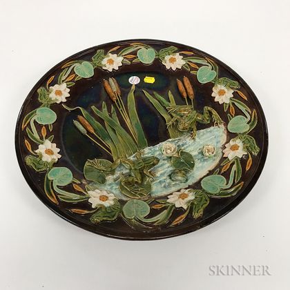 Eight Mostly Majolica Ceramic Dishes