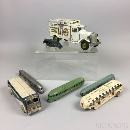 Seven Painted Metal Toy Vehicles