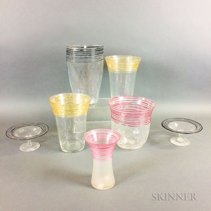 Seven Pieces of Threaded Art Glass