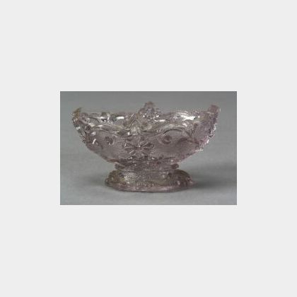 Amethyst Tint Pressed Lacy Glass Oval Pedestal Pattern Salt