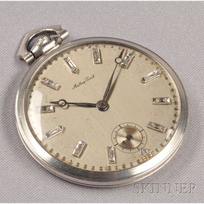 Art Deco Platinum and Diamond Open Face Pocket Watch, Mathey-Tissot