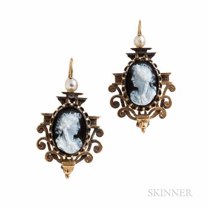 Antique Gold and Hardstone Cameo Earrings