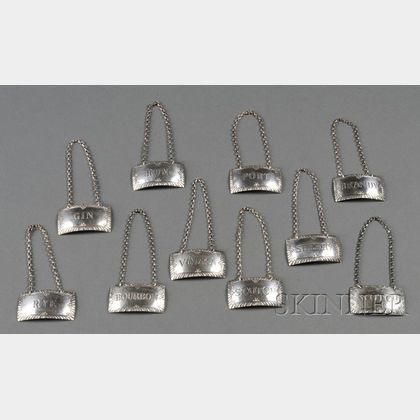 Set of Ten Stieff for Colonial Williamsburg Sterling Bottle Tickets