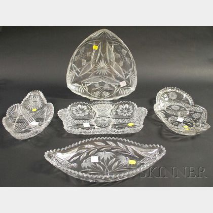 Five Shaped Colorless Cut Glass Trays