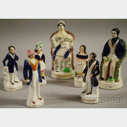 Seven Victorian Staffordshire Pottery Figures
