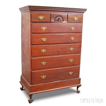 Chippendale Carved Cherry High Chest Base on Later Bandy-leg Stand