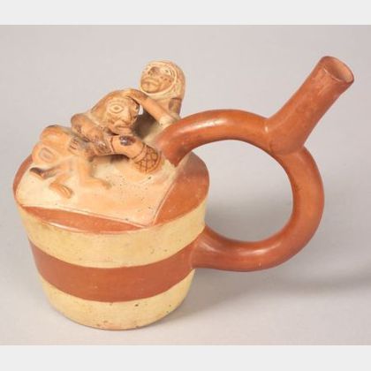 South American Pre-Columbian Stirrup Spout Pottery Vessel